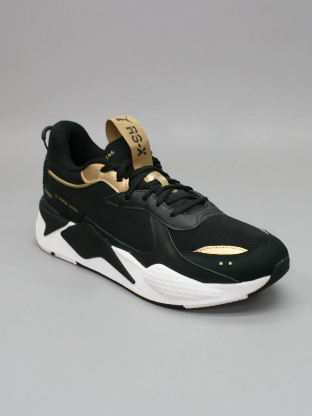 Puma Men's 11.5 RS-X Trophy Black Team Gold Running Gym Shoes Sneakers 369451-01
